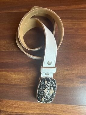 Cute White Belt with Rhinestone Princess Buckle Size 34